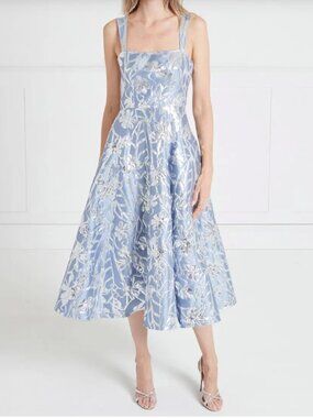 NWT $2500 Temperley London frankel ice blue 50s jaquard midi a line dress xs 2